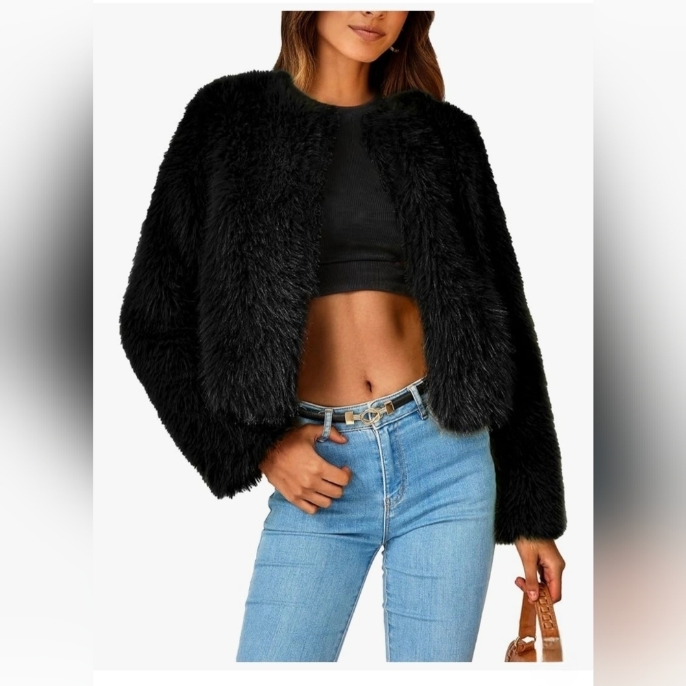 PRETTY GARDEN Faux Fur Shaggy Warm Outerwear #1048 NWOT